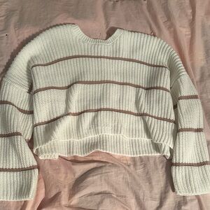 moon & madison Cream and Brown Striped Sweater